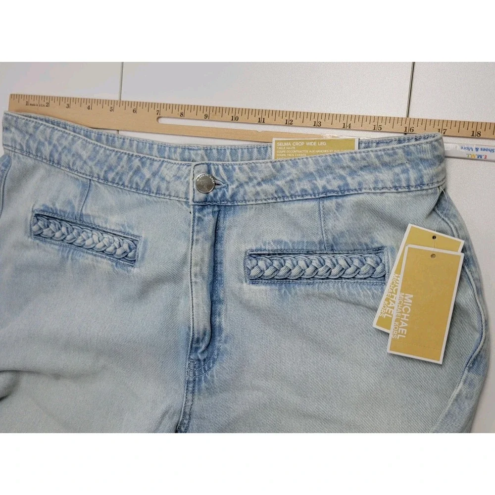 Michael Kors Selma Crop Wide Leg Jeans Women's Size 12 High Rise Light Wash New